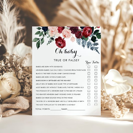 バーガンディーピンクのネイビーフローラオ赤ちゃんシャワーゲーム