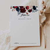 バーガンディーピンクのネイビーフローラ書道結婚の アドバイスカード