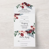 バーガンディーピンクのネイビーフローラ書道結婚の オールインワン招待状 (内側)