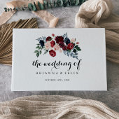 バーガンディーピンクのネイビーフローラ書道結婚の ゲストブック