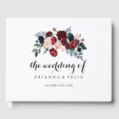 バーガンディーピンクのネイビーフローラ書道結婚の ゲストブック (正面)