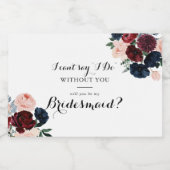 バーガンディーピンクのネイビーフローラ花嫁の提案 スパークリングワインラベル (シングルラベル)