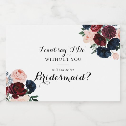 バーガンディーピンクのネイビーフローラ花嫁の提案 スパークリングワインラベル (シングルラベル)