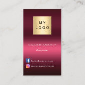 バーガンディーピンクのロゴQrコードソーシャルメディア 名刺 (正面)