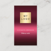 バーガンディーピンクのロゴQrコードFacebook 名刺 (正面)