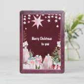 バーガンディーピンクの冬の休日グリーティングカード (スタンド正面)