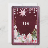 バーガンディーピンクの冬の休日グリーティングカード (裏面)