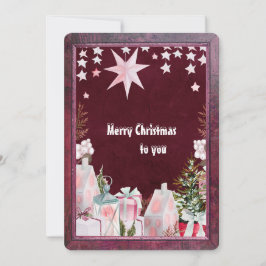 バーガンディーピンクの冬の休日グリーティングカード