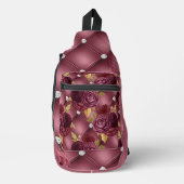 バーガンディーピンクの房状の模様と花 スリングバッグ (正面)