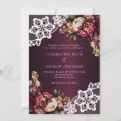 バーガンディーピンクの桃のフローラレース結婚ラグジュアリーズ 招待状 (正面)