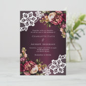 バーガンディーピンクの桃のフローラレース結婚ラグジュアリーズ 招待状 (スタンド正面)