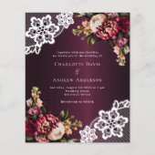 バーガンディーピンクの桃のフローラレース結婚式招待状 (正面)