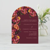 バーガンディーピンクの桃のフローラ結婚アーチ 招待状 (スタンド正面)