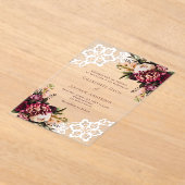 バーガンディーピンクの桃のフローラ結婚レース アクリル招待状 (レイダウン)