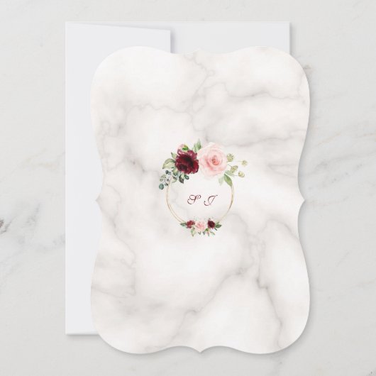 バーガンディーピンクの花の大理石ブライダルティーパーティー 招待状 (裏面)