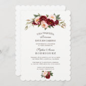 バーガンディーピンクの花インビタシオンデベビーシャワー 招待状 (正面/裏面)