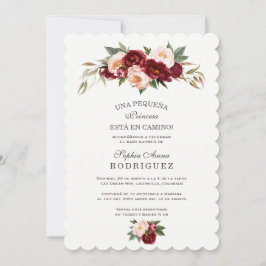 バーガンディーピンクの花インビタシオンデベビーシャワー 招待状