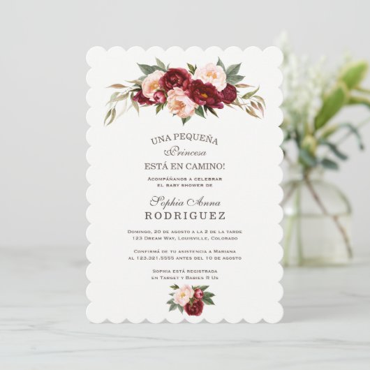 バーガンディーピンクの花インビタシオンデベビーシャワー 招待状 (スタンド正面)