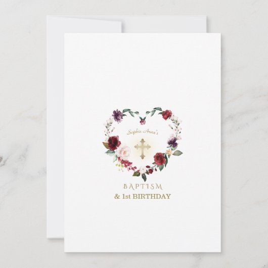 バーガンディーピンクの花バプテスマ1st誕生日パーティー 招待状 (裏面)