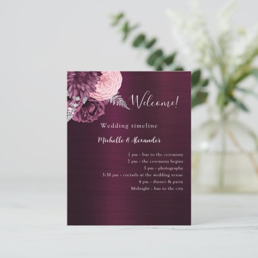 バーガンディーピンクの花婚式プログラム (スタンド正面)