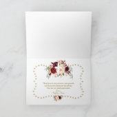 バーガンディーピンクの花金ゴールドグリッタースパークルバプテスマ サンキューカード (内部)