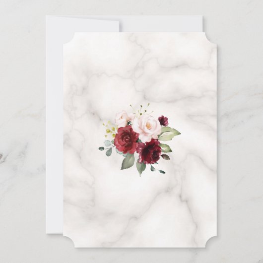 バーガンディーピンクの花金ゴールド大理石50誕生日 招待状 (裏面)