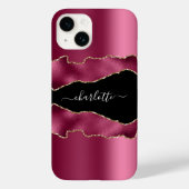 バーガンディーピンクの黒のアゲート大理石名文字スクリプト Case-Mate iPhoneケース (裏面)