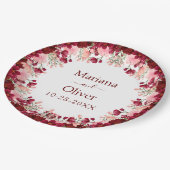 バーガンディーピンクウォーターフローラ結婚ズ ペーパープレート (アングル)