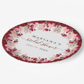 バーガンディーピンクウォーターフローラ結婚ズ ペーパープレート (アングル)