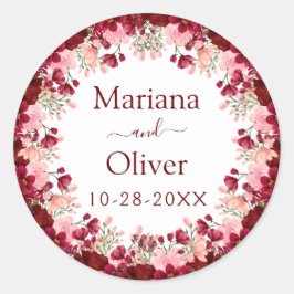 バーガンディーピンクウォーターフローラ結婚ズ ラウンドシール