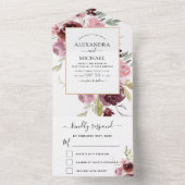 バーガンディーピンクエレガントフローラモダンウェディングRSVP オールインワン招待状 (内側)