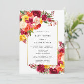 バーガンディーピンクオレンジ黄色フローラ赤ちゃんシャワー 招待状 (スタンド正面)