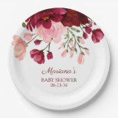 バーガンディーピンクガールベビーシャワー紙 ペーパープレート (正面)
