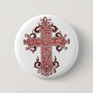 バーガンディーピンククロスヴィンテージアートラウンドボタン！ 缶バッジ