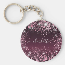 バーガンディーピンクグリッターのダストネームのスクリプト キーホルダー