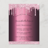 バーガンディーピンクグリッタードリップ誕生日 ポストカード (正面)