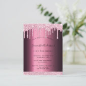 バーガンディーピンクグリッタードリップ誕生日 ポストカード (スタンド正面)