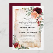 バーガンディーピンクコーラルローズリハーサルディナー 招待状 (正面/裏面)