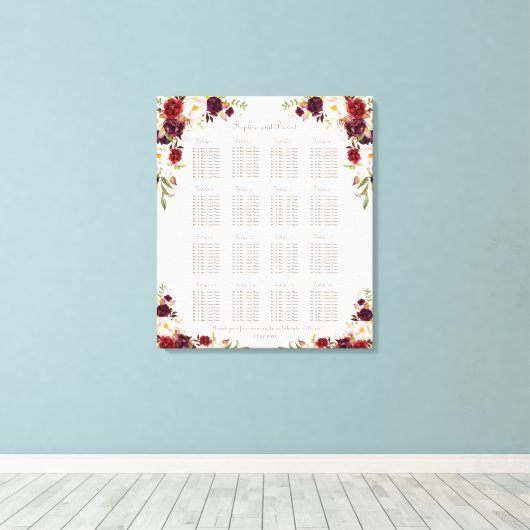 バーガンディーピンクサフラン結婚フローラの座席表 キャンバスプリント (インサイチュ (ウッドフロア))