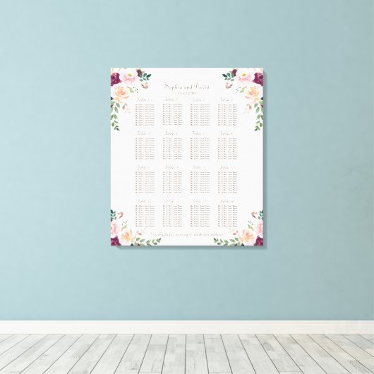 バーガンディーピンクサフラン結婚フローラの座席表 キャンバスプリント (インサイチュ (ウッドフロア))