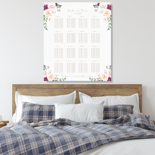 バーガンディーピンクサフラン結婚フローラの座席表 キャンバスプリント (インサイチュ (寝室))