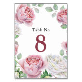 バーガンディーピンクシックバラフローラ結婚ズテーブルカード テーブルナンバー (裏面)