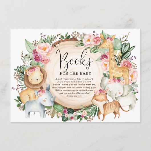 バーガンディーピンクジャングルサファリのベビーガールのための本 エンクロージャーカード (正面)