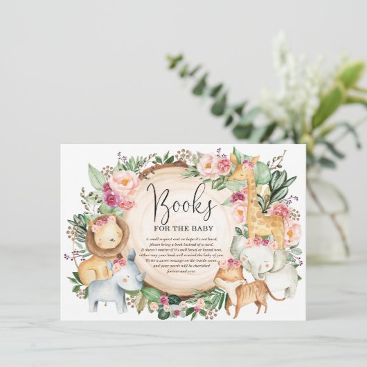 バーガンディーピンクジャングルサファリのベビーガールのための本 エンクロージャーカード (スタンド正面)