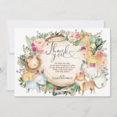 バーガンディーピンクジャングルサファリ動物サンキューカード 招待状 (正面)