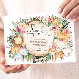 バーガンディーピンクジャングルサファリ動物サンキューカード 招待状