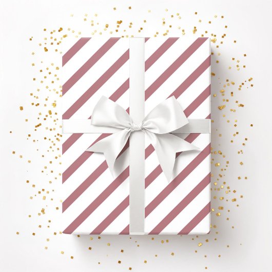 バーガンディーピンクダスティバラ白ストライプ色パターン ラッピングペーパー