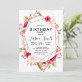 バーガンディーピンクテラリウム誕生日パーティーの招待状 招待状 (スタンド正面)