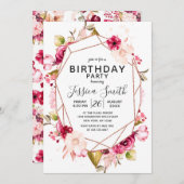 バーガンディーピンクテラリウム誕生日パーティーの招待状 招待状 (正面/裏面)