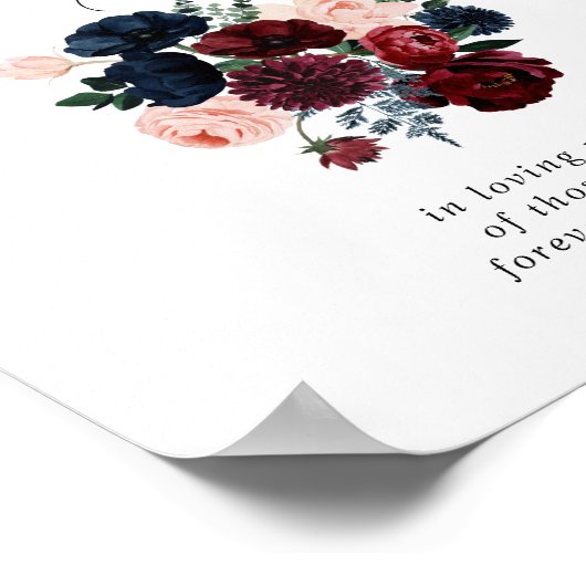 バーガンディーピンクネイビーフローラこのキャンドルバーンズの看板 ポスター (角)